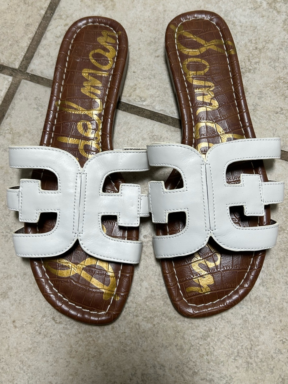 Sam Edelman White Leather Cutout Slide Sandals